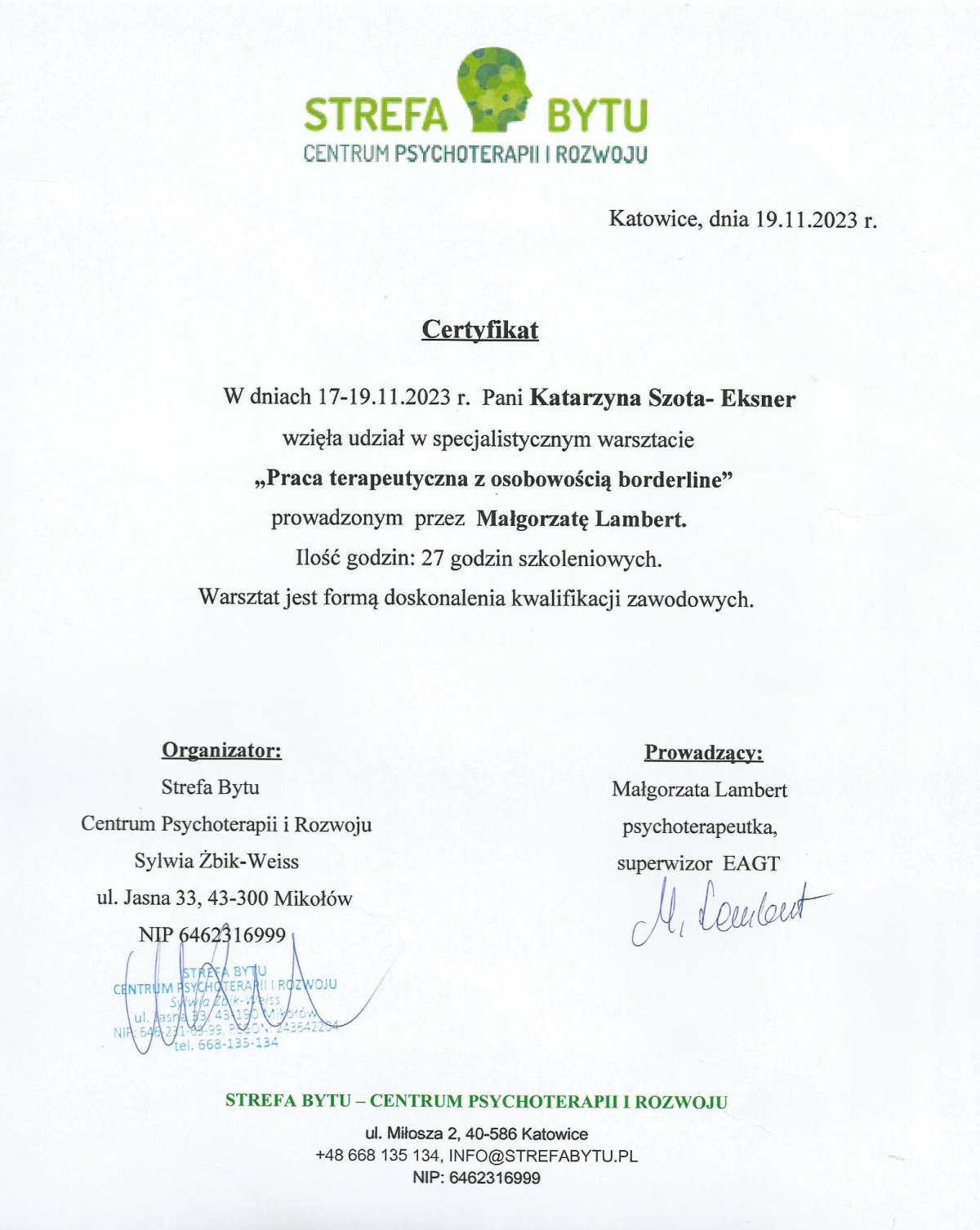 warsztat praca terapeutyczna z osobowością borderline