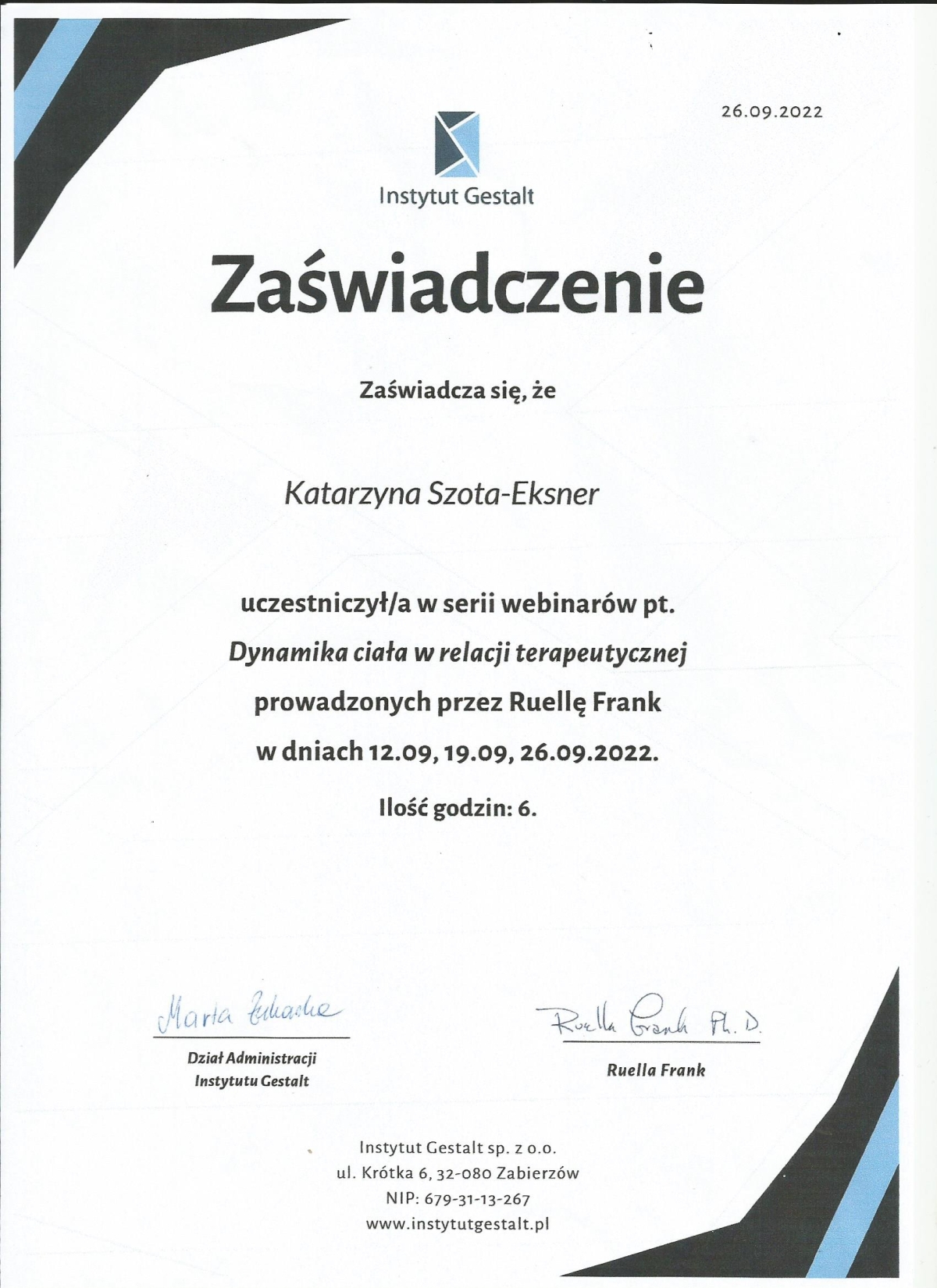 Dynamika ciała w relacji terapeutcznej 6h