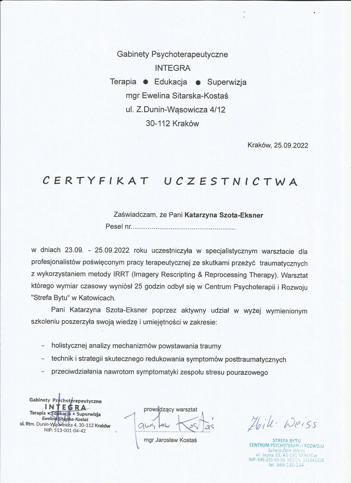 praca z traumą metoda IRRT 25h